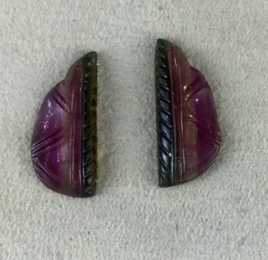 NATURAL BI-COLOR TOURMALINE LEAVES PAIR 11.58 CARATS GEMSTONE EARRING DESIGNING