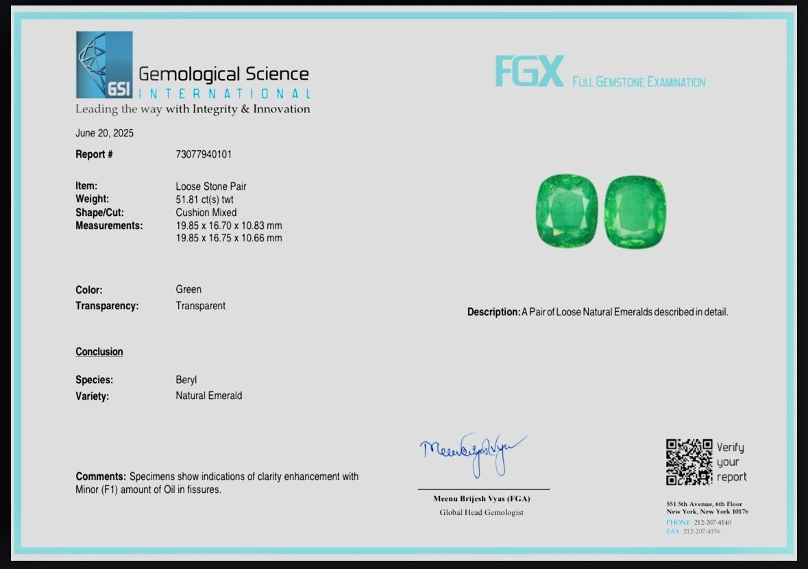 Certified Natural Emerald Cushion 51.81 Ct Loose Gemstone Pair Design Earring