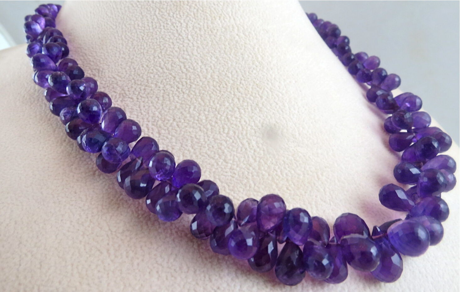 Natural Amethyst Teardrop Beaded 375 Ct Purple Gemstone Silver Party Necklace