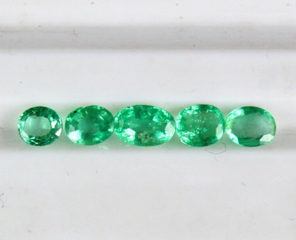 Natural Colombian Emerald Oval Cut 5 Pc 1.65 Ct Gemstone Design Bracelet Ring