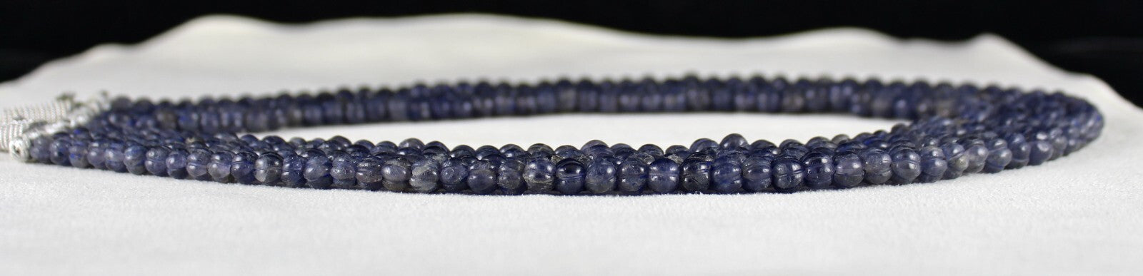 Natural Iolite Carved Melon Beads 602ct 4 Line Gemstone Fashion Necklace