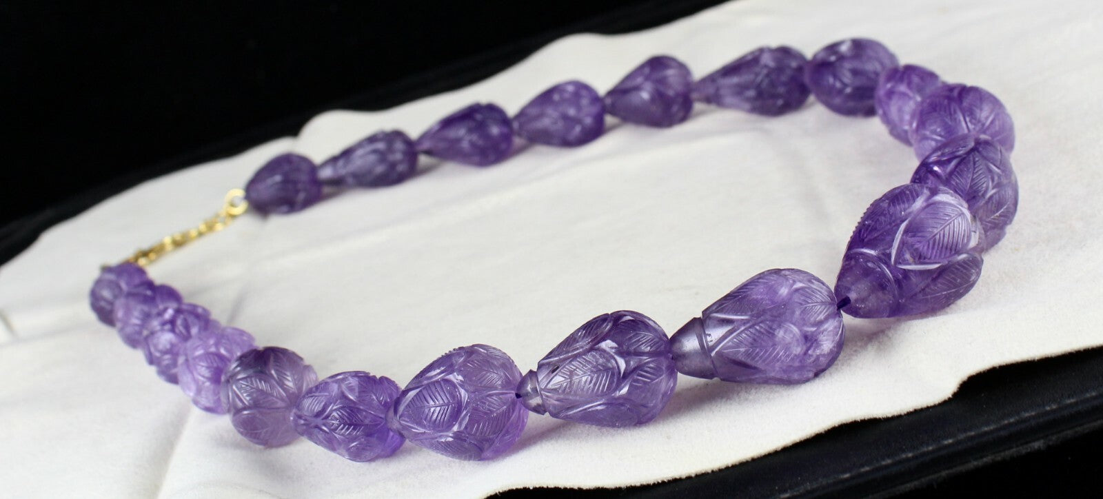Certified Natural Amethyst Beads Necklace Carved Drop 1202 Ct Purple Gemstone