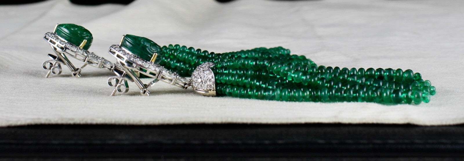 Certified Natural Zambia Emerald 198ct Natural Diamond 18k Gold Tassel Earrings
