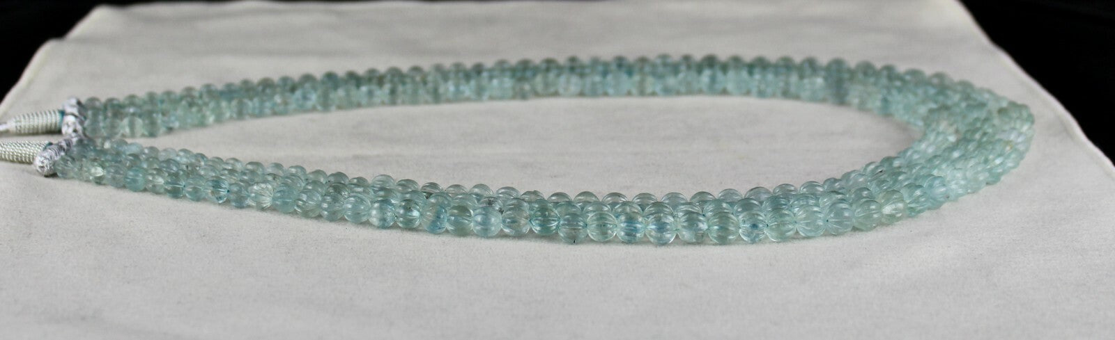 Certified Natural Aquamarine 597 Ct Carved Beads Melon Necklace For Women