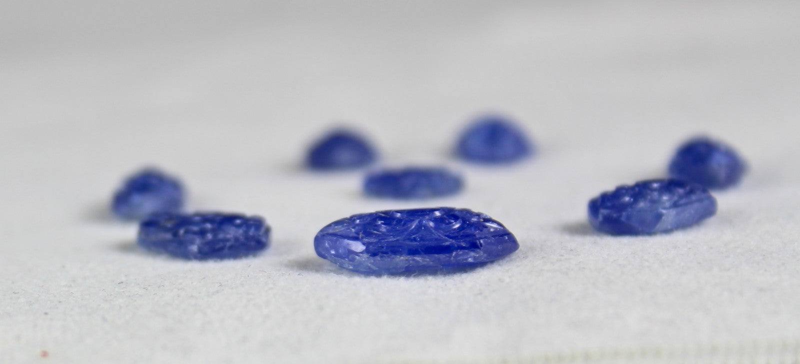 Natural Blue Sapphire Marquise 36.15 Ct Engraved Cabochon Gemstone Set Certified