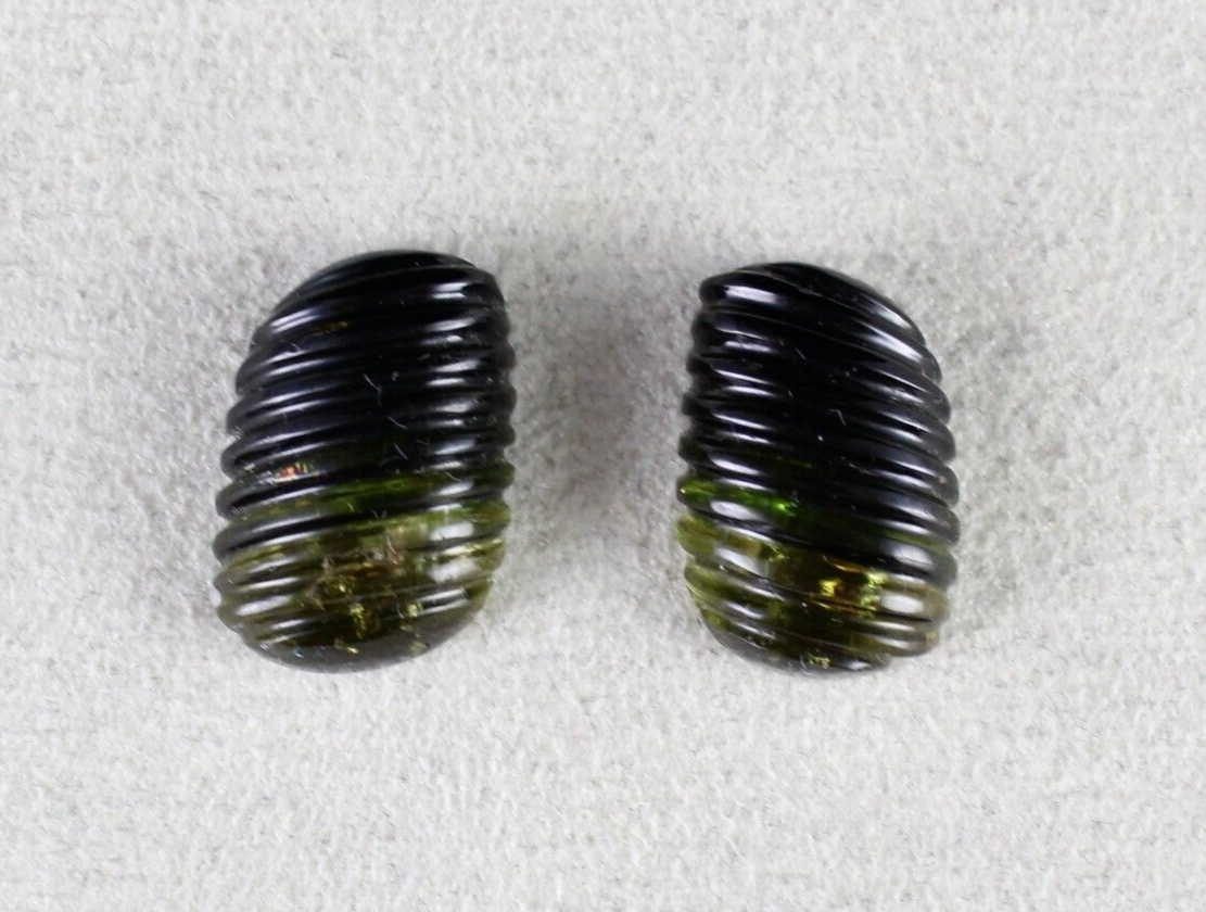 Natural Greenish Black Tourmaline 24.72 Ct Carved Leaves Gemstone Earring Set
