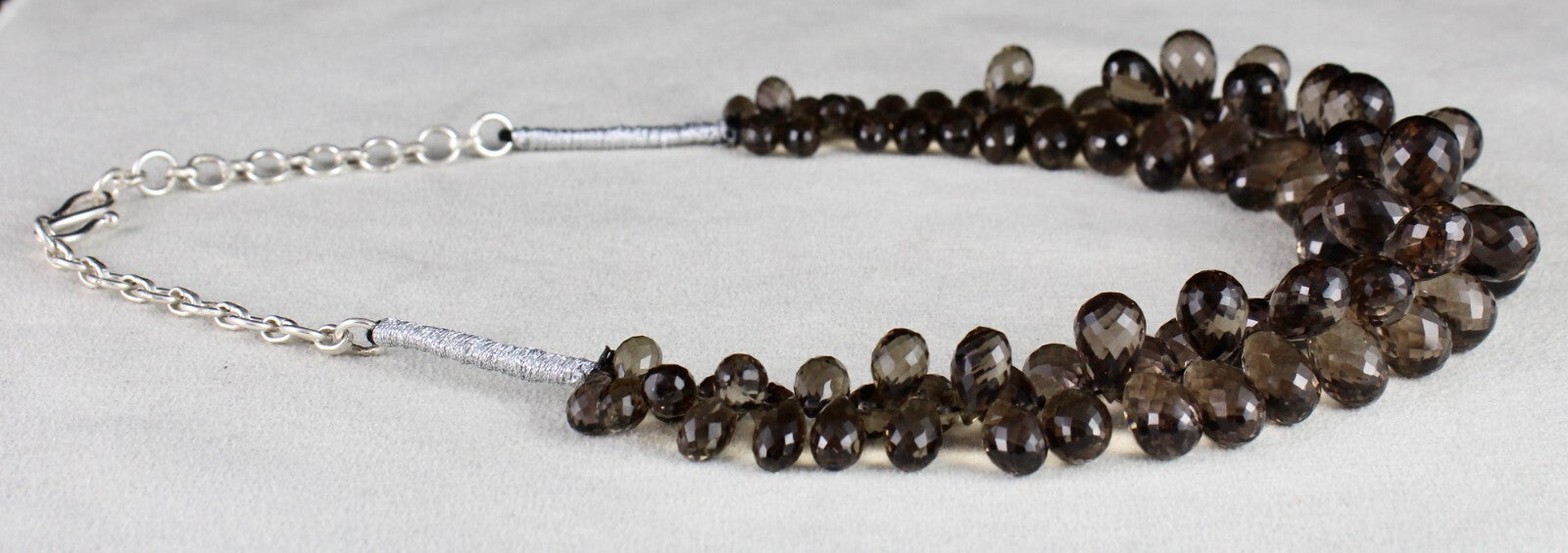 Natural Smoky Quartz Teardrop Beads 540 Ct Sterling Silver Gemstone Necklace