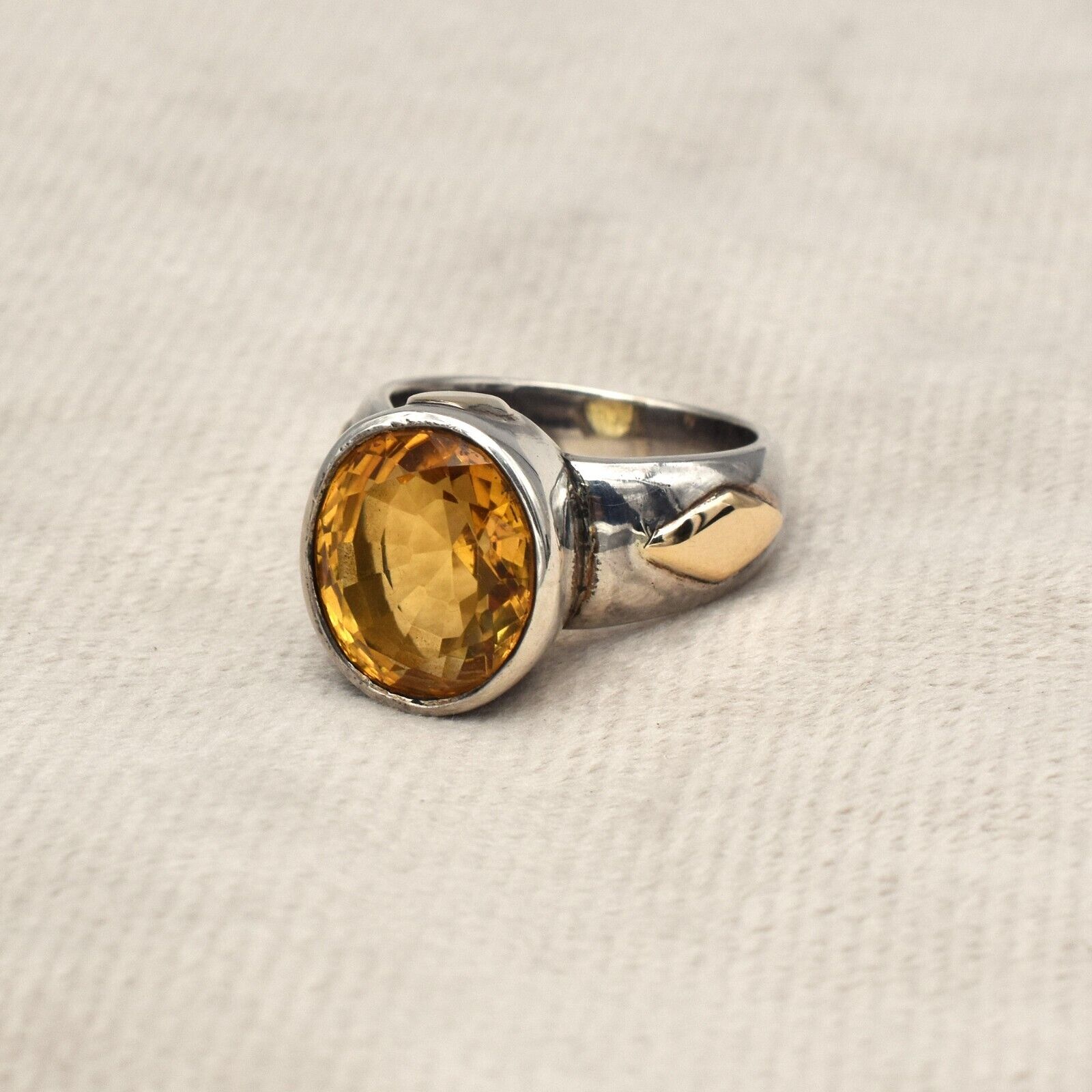 Vintage Yellow Citrine Cut Diamond 18k Gold 925 Silver Ladies Victorian Ring