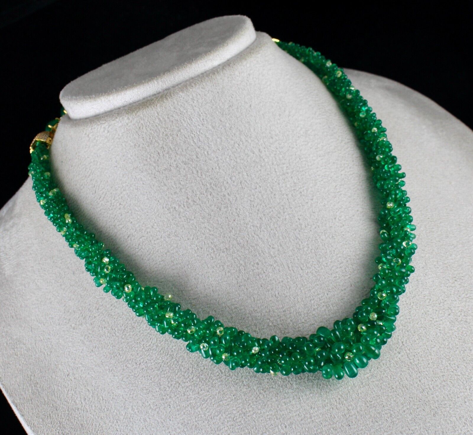 NATURAL ZAMBIAN EMERALD DIAMOND BRIOLETTE CABOCHON 18K GOLD IMPORTANT NECKLACE