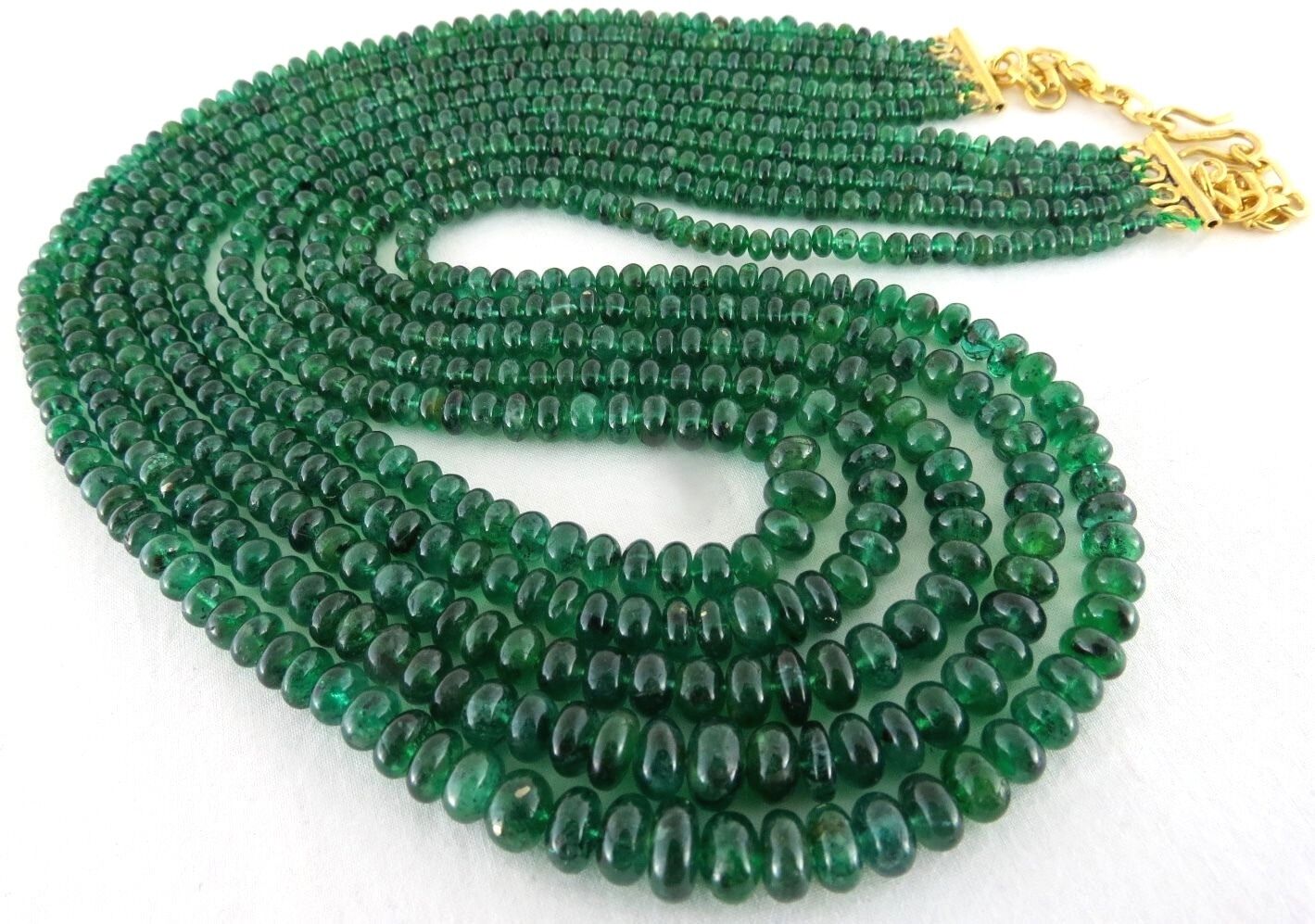 NATURAL UNHEAT EMERALD BEADS ROUND  5 LINE 386 CARATS GEMSTONE LADIES NECKLACE 