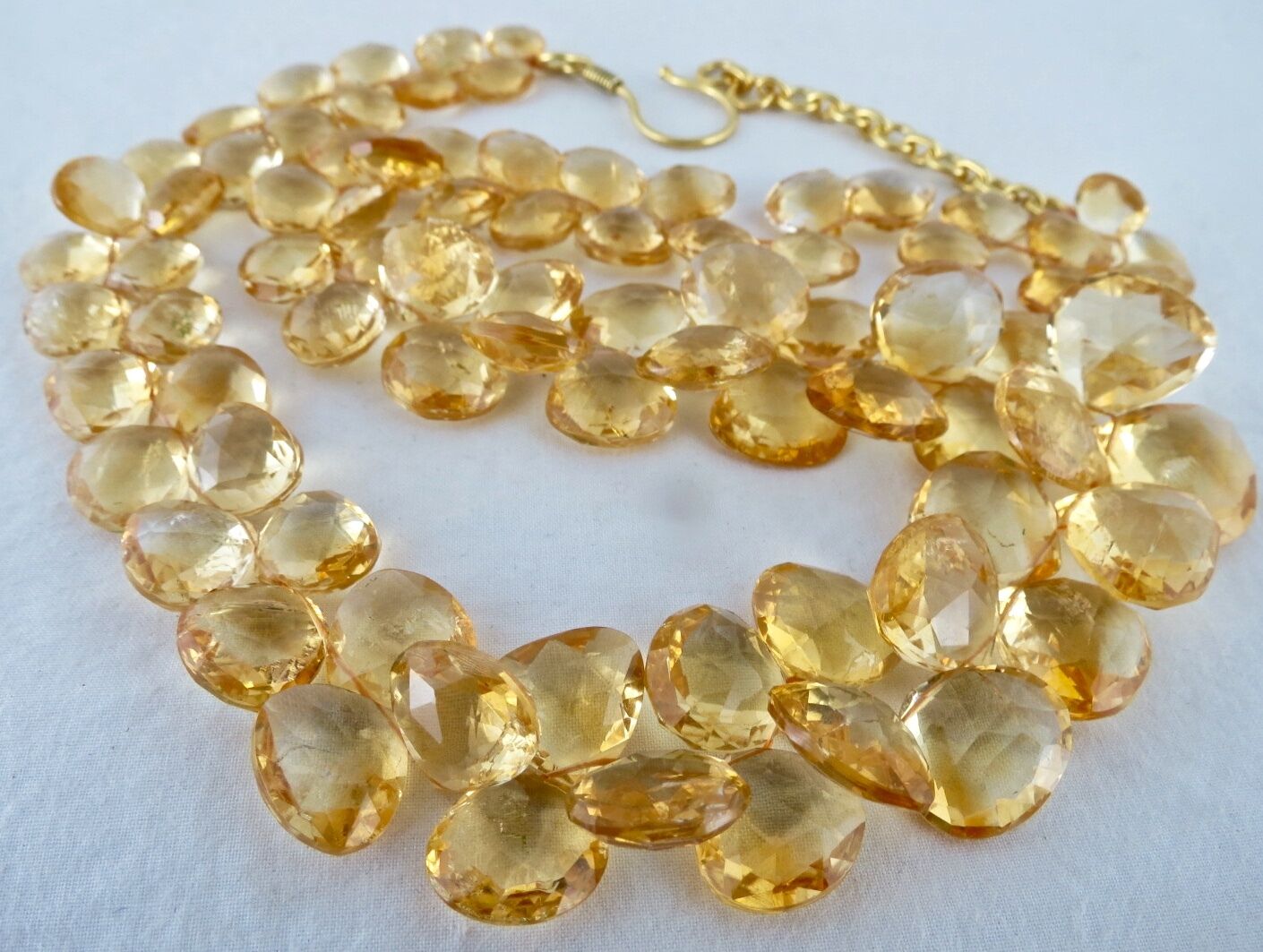 Natural Yellow Citrine Heart Teardrops 410 Ct Gemstone Party Silver Necklace