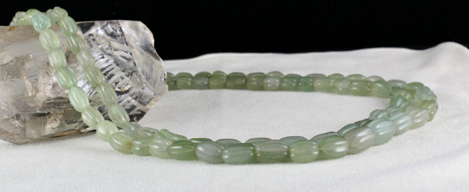 NATURAL INDIAN JADE CARVED LONG BEADS 2 L 484 CARATS GEMSTONE FASHION NECKLACE