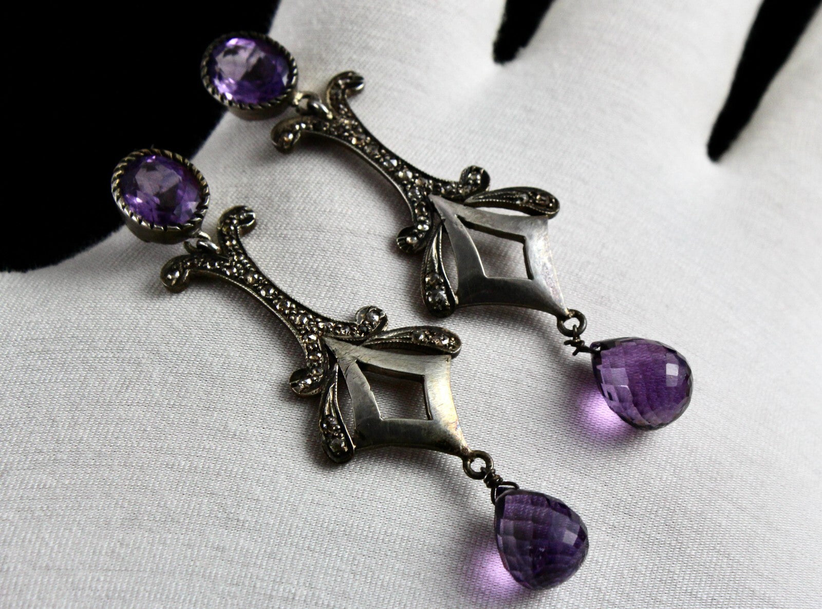 Natural Amethyst 10ct Teardrop Natural Diamond 925 Sterling Silver Earrings