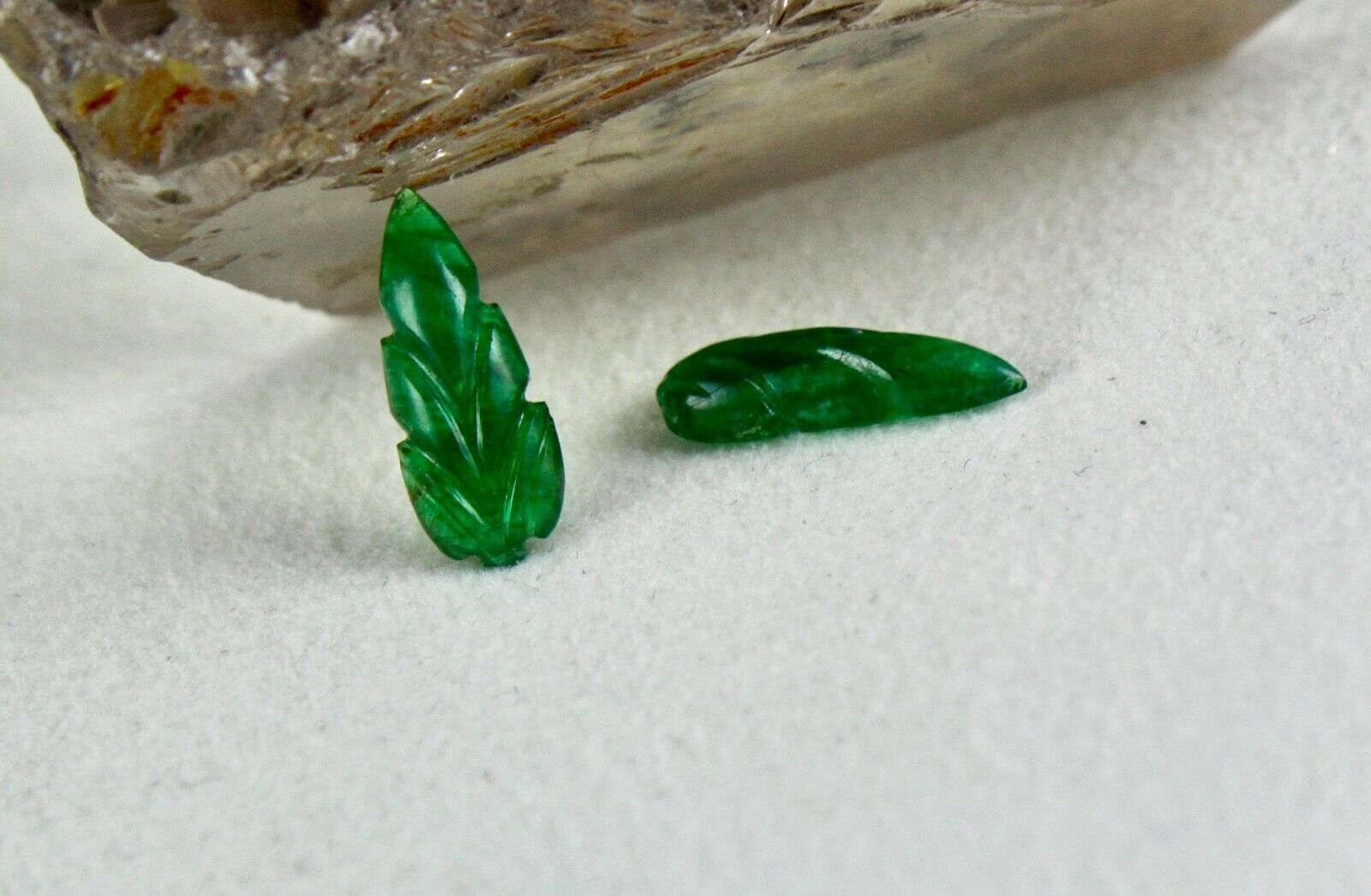 ZAMBIA NATURAL EMERALD CARVED LEAVES PAIR 3.78 CARATS GEMSTONE FOR EARRING