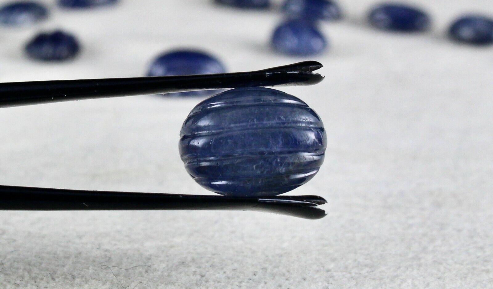 Natural Untreated Blue Sapphire Carved Oval Gemstone 14 Pcs 65.60 Cts Design Set