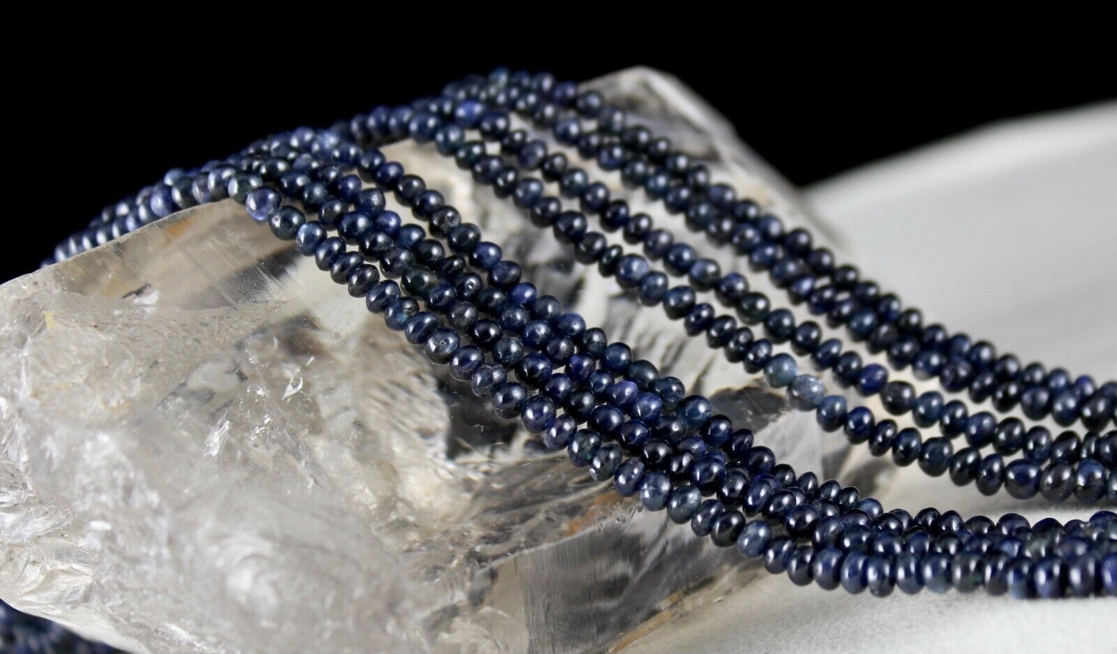 NATURAL BLUE SAPPHIRE BEADS ROUND 4 LINE 380 CTS GEMSTONE COLLECTORS NECKLACE