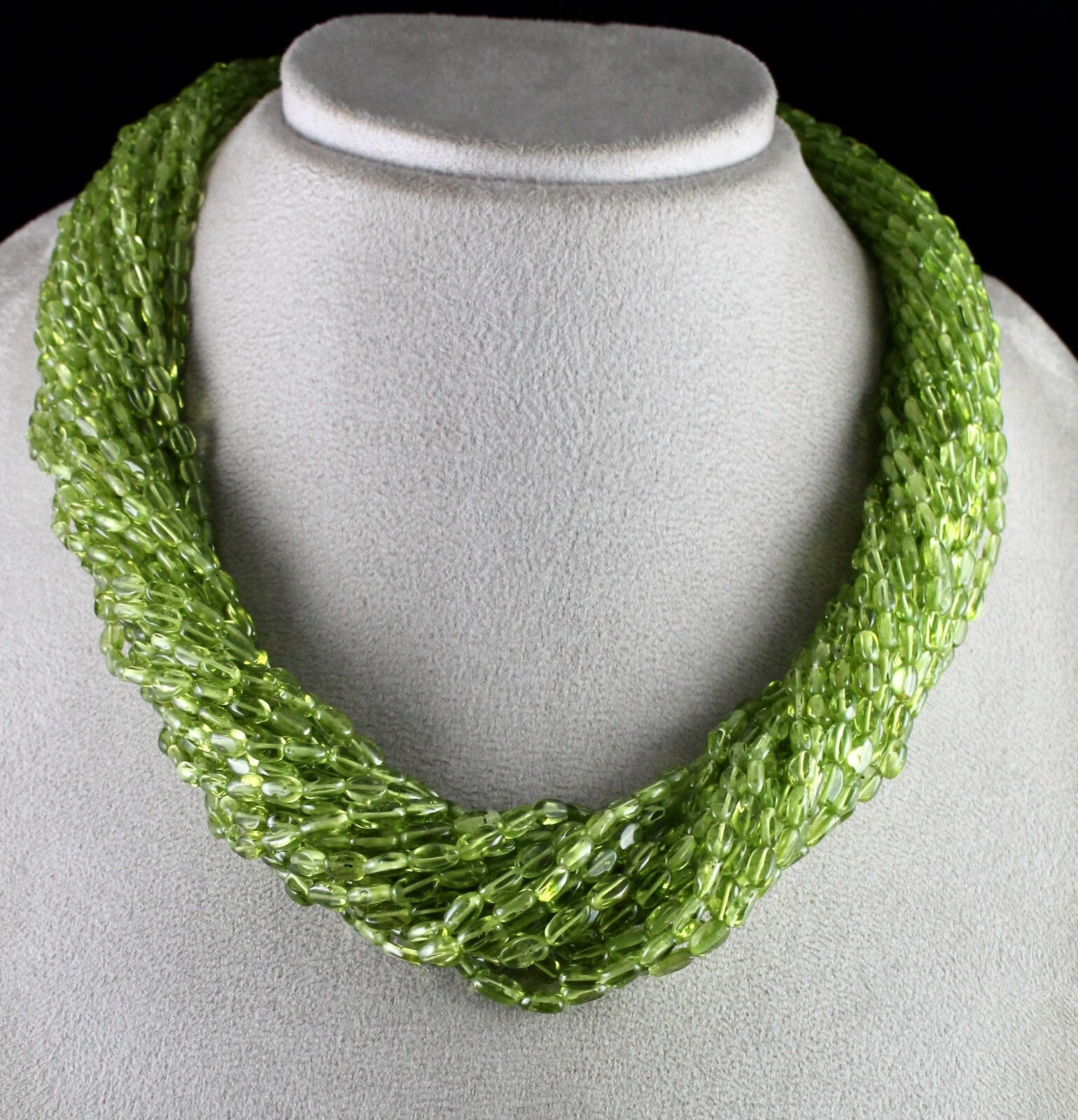 Natural Peridot Green Gemstone Statement Necklace 23 L 1391 Ct Beaded Cabochon