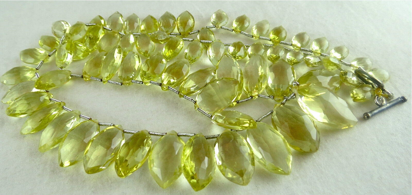 NATURAL LEMON QUARTZ BEADS FACETED TEAR DROPS 272 CTS GEMSTONE SILVER NECKLACE