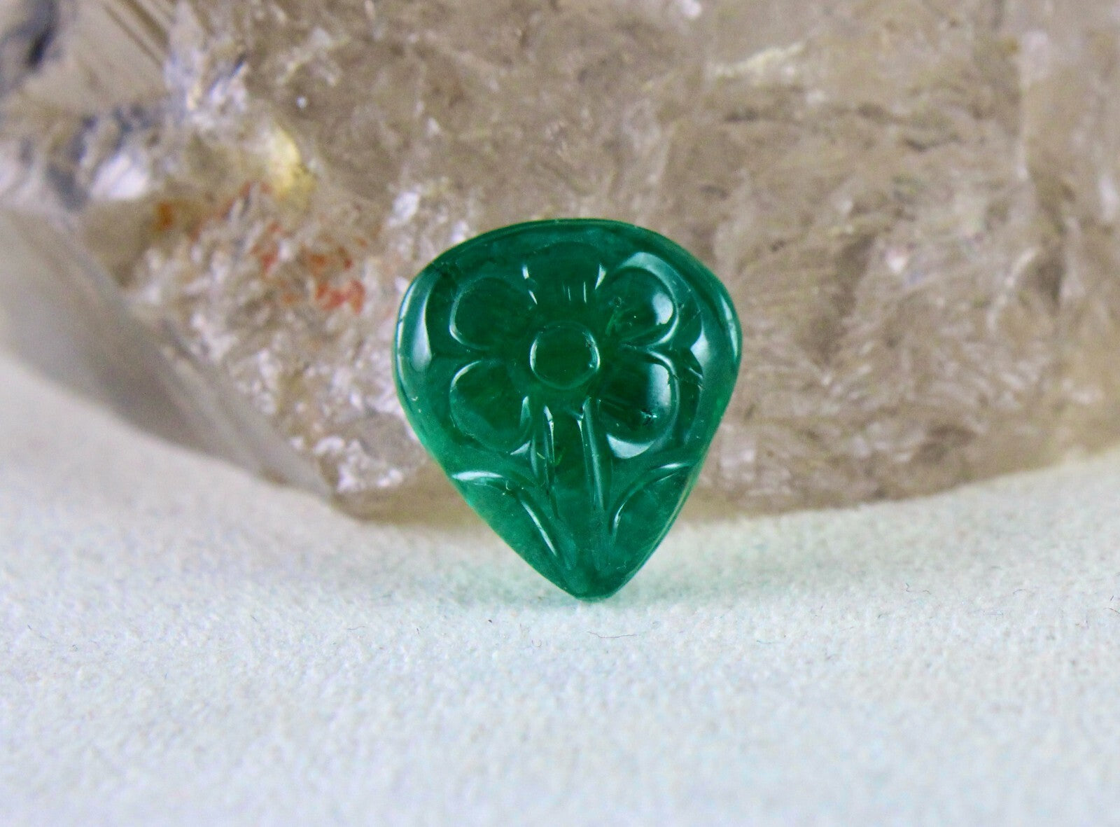 Certified Natural Zambia Emerald 11.07 Ct Carved Pear Gemstone For Ring Pendant