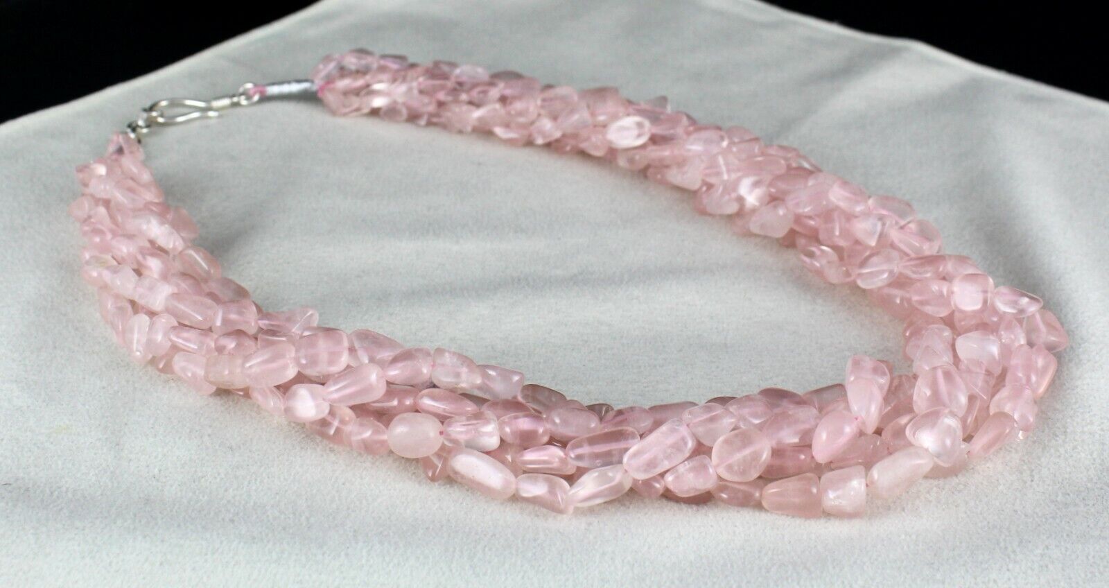 Natural Rose Quartz Beaded Necklace 6L 897 Carats Long Cabochon Gemstone Strings