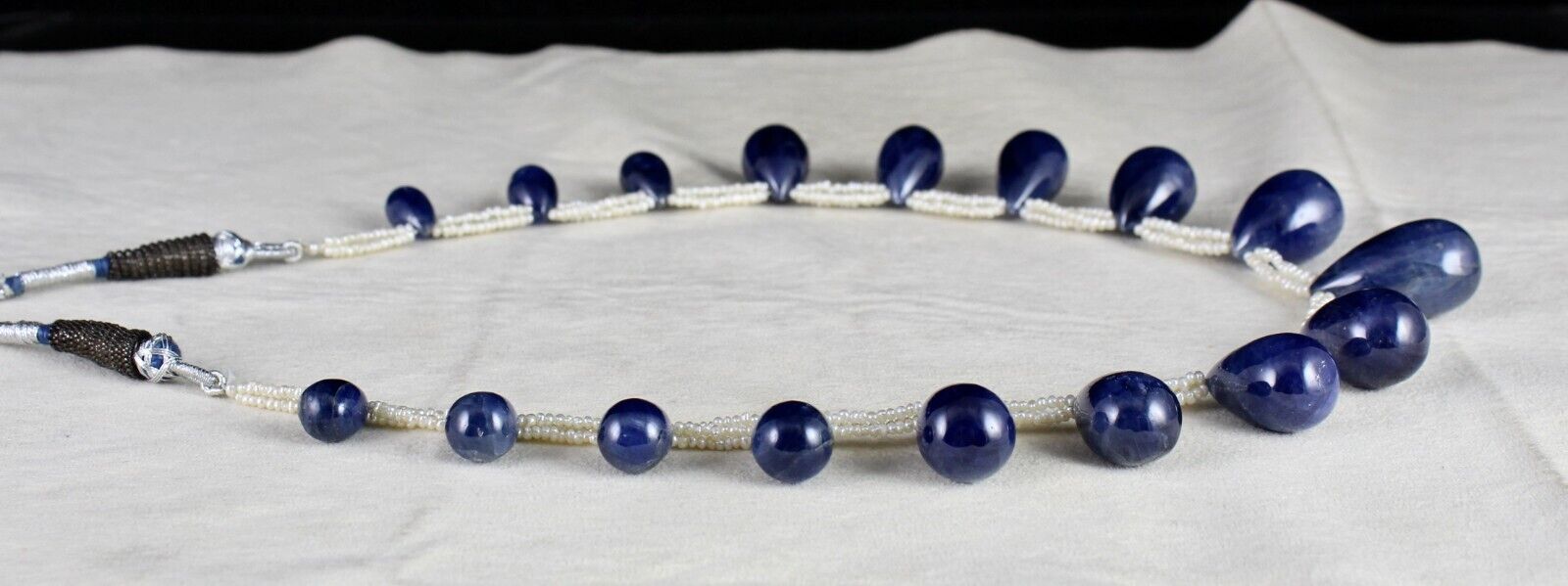 Natural Unheated Blue Sapphire Teardrop Pearl Beaded 420 Ct Gemstone Necklace