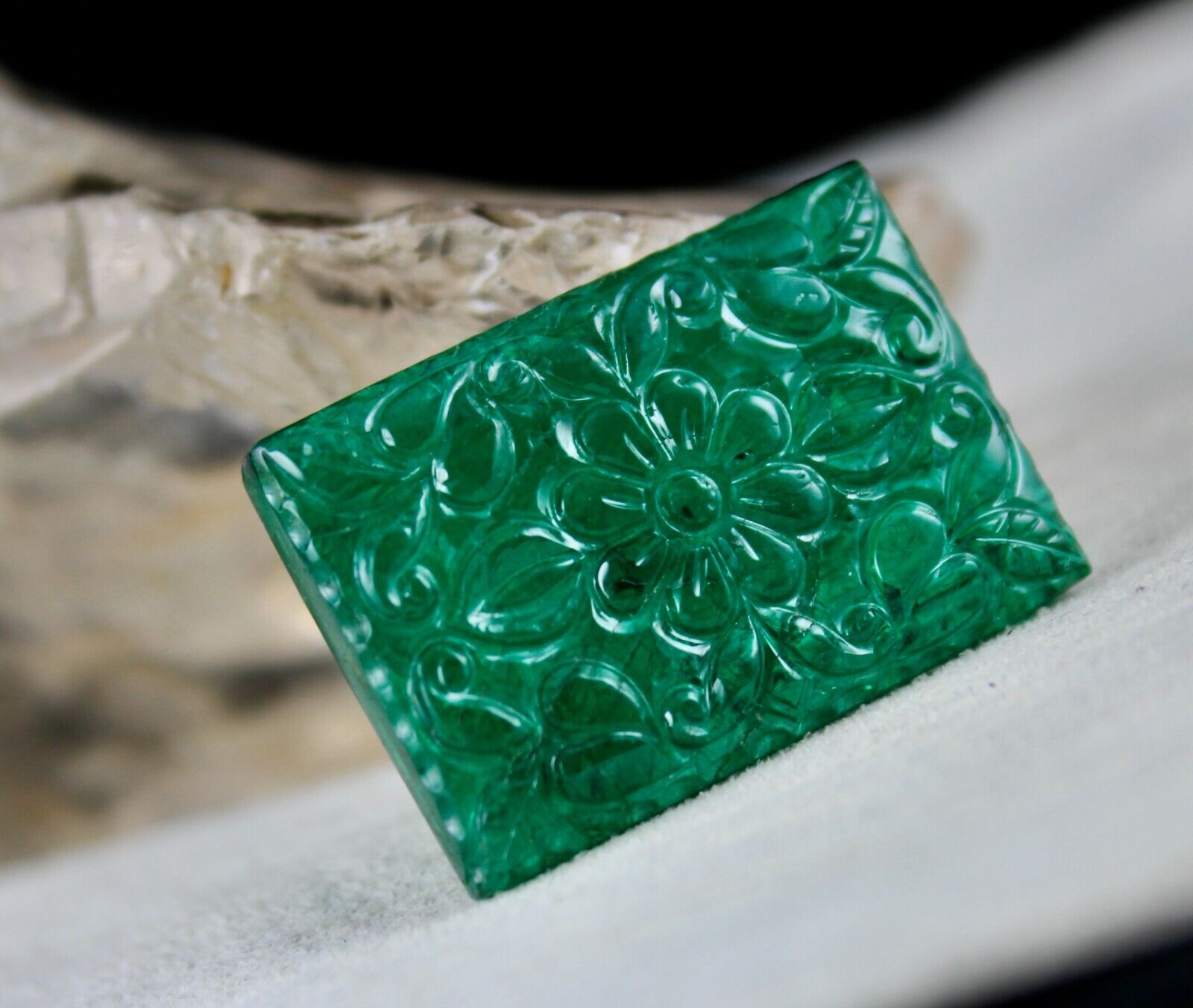 NATURAL ZAMBIAN EMERALD CARVED RECTANGLE 76.67 CARATS 26x38 MM GEMSTONE PENDANT