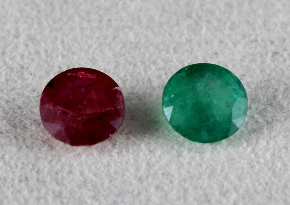 Certified Natural Emerald Ruby Round Cut 2 Pcs 4.88 Ct Gemstone Ring Pendant