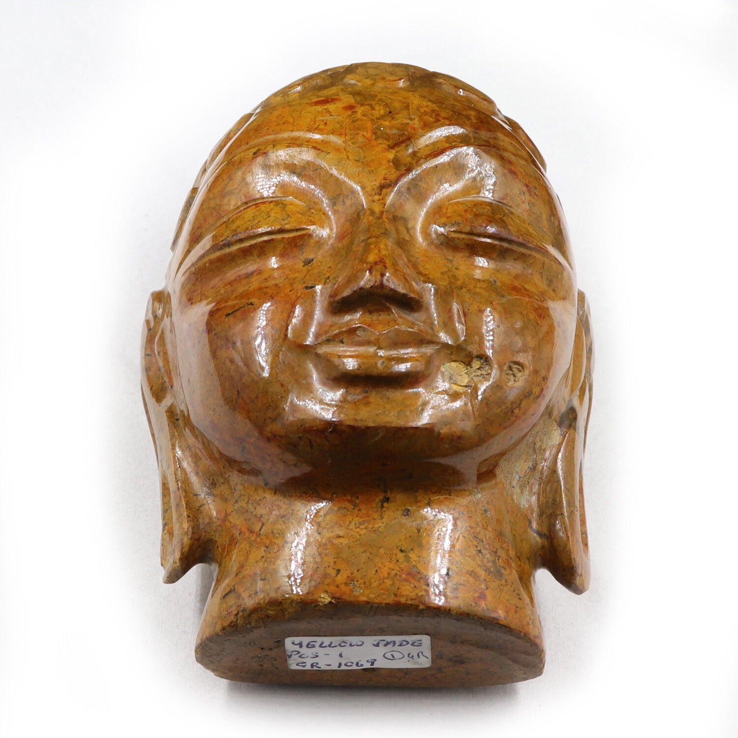 ANTIQUE NATURAL YELLOW JADE BUDDHA HEAD 5345 CTS GEMSTONE STATUE FOR HOME DECOR