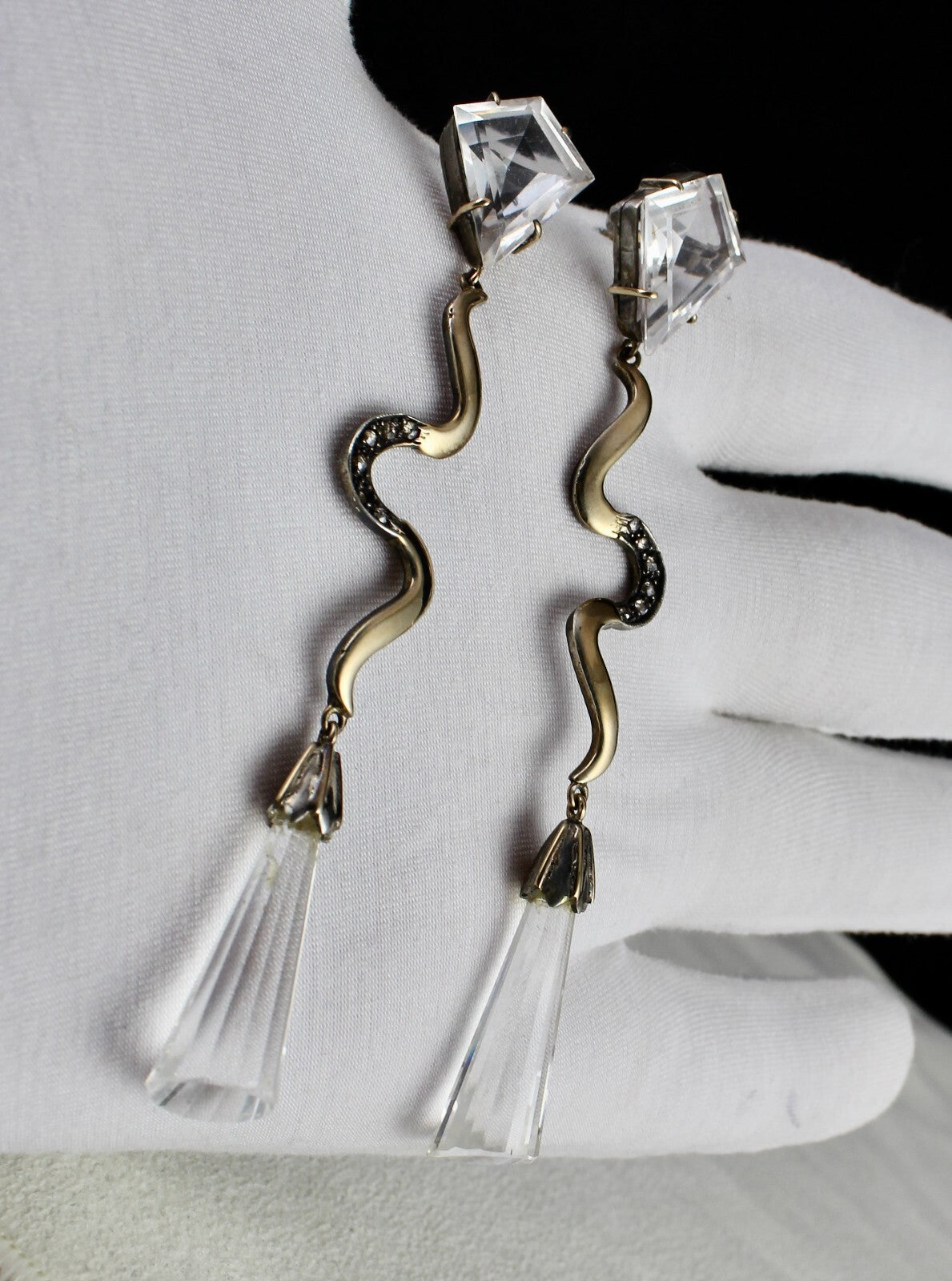 Natural Rock Crystal Quartz 75.7ct Natural Diamond 18k Gold 925 Silver Earrings