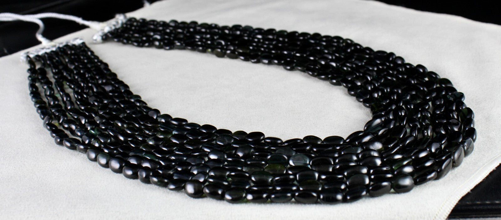 Certified Elegant Black Tourmaline 925 Ct Long Beads Gemstone Necklace For Women