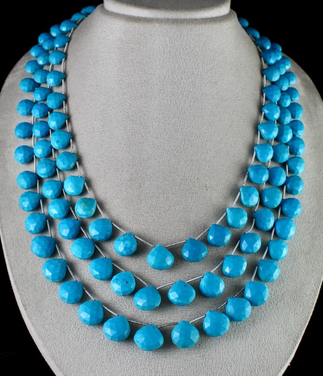 Certified 916 Ct Blue Magnesite Turquoise Beaded Necklace In Sterling Silver