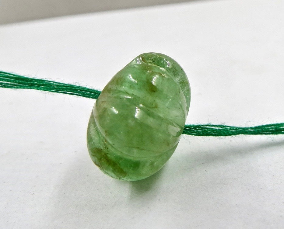 Certified Natural Emerald Melon Carved Bead 18x13mm 29.75 Ct Pendant, Drilled