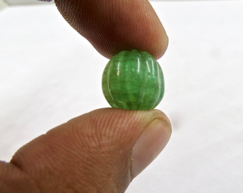 Certified Old Natural Emerald Melon Carved Bead 14.16 Ct Loose Gemstone Pendant