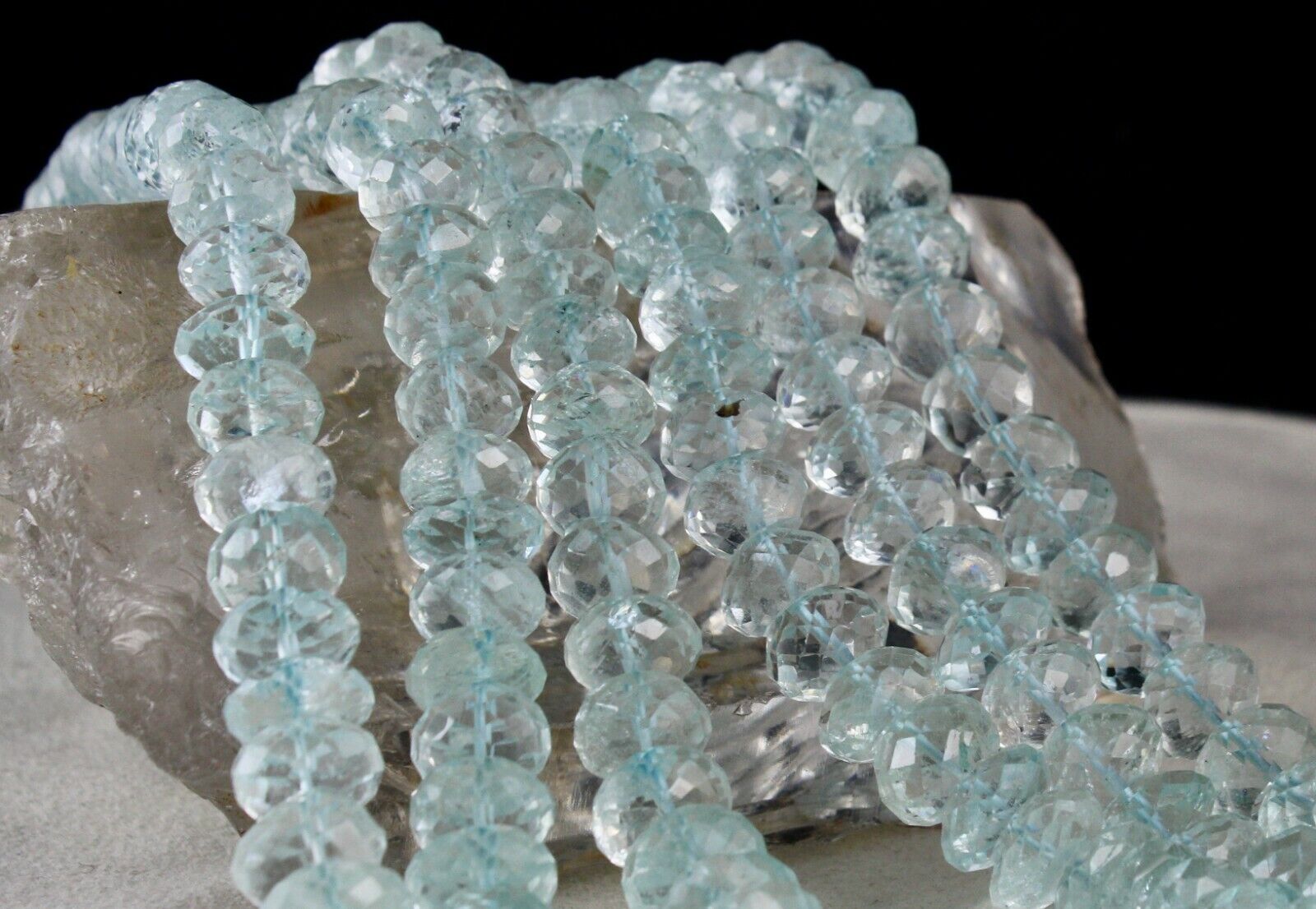 Aquamarine Beaded Necklace 3 Line 1241 Cts Natural Blue Faceted Round Gemstone 