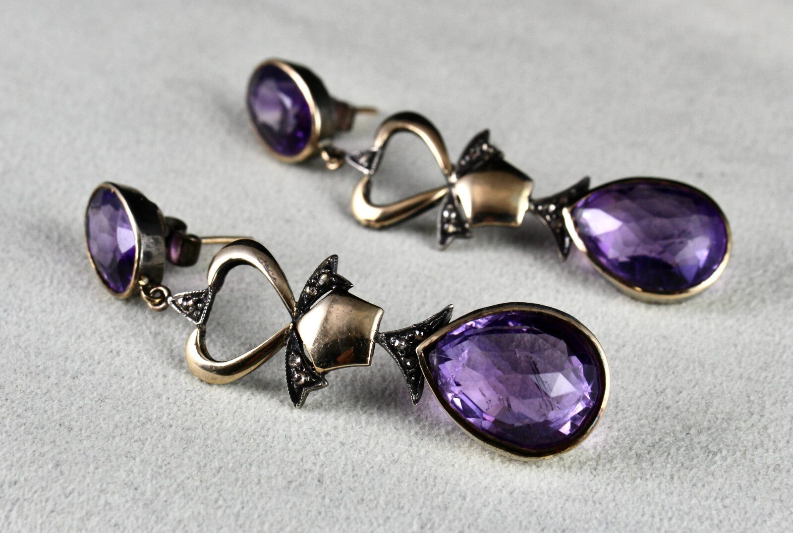 Certified Amethyst 10+ Ct Natural Diamond Cut Sterling Silver Victorian Earrings