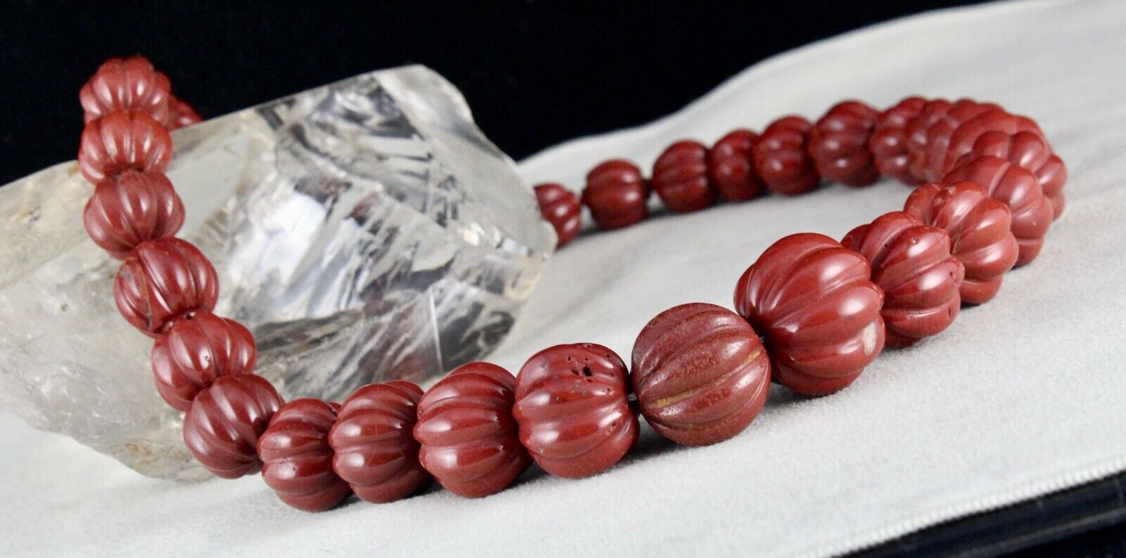 Red Jasper Carved Melon Beads 22mm Big 882 Cts Gemstone Silver Fashion Necklace