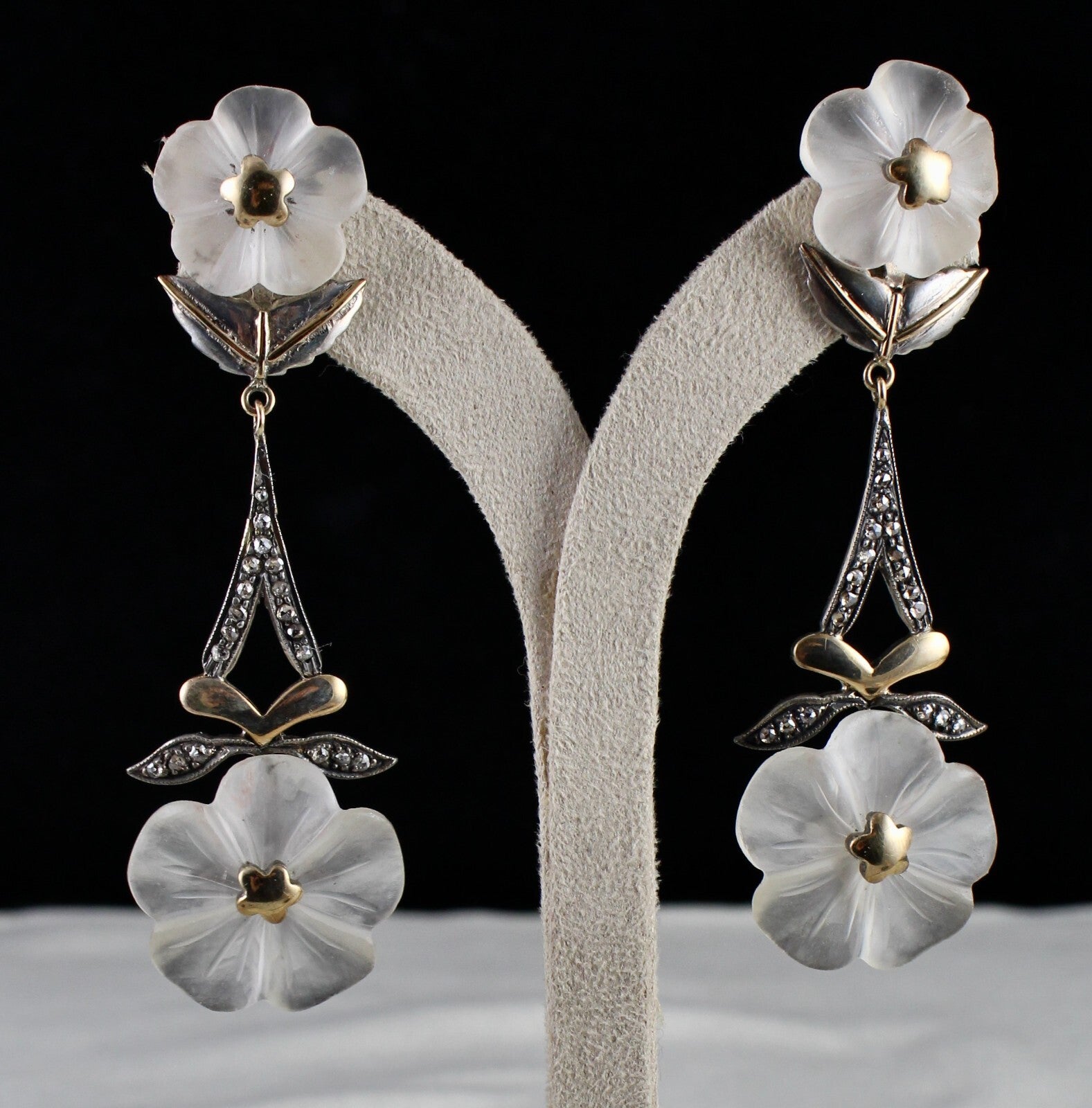 Natural Rock Crystal Quartz 114.7ct Natural Diamond 18k Gold 925 Silver Earrings