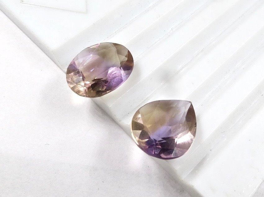 NATURAL AMETRINE CUT OVAL & PEAR 2 PCS 24.30 CARATS GEMSTONES FOR RING & PENDANT