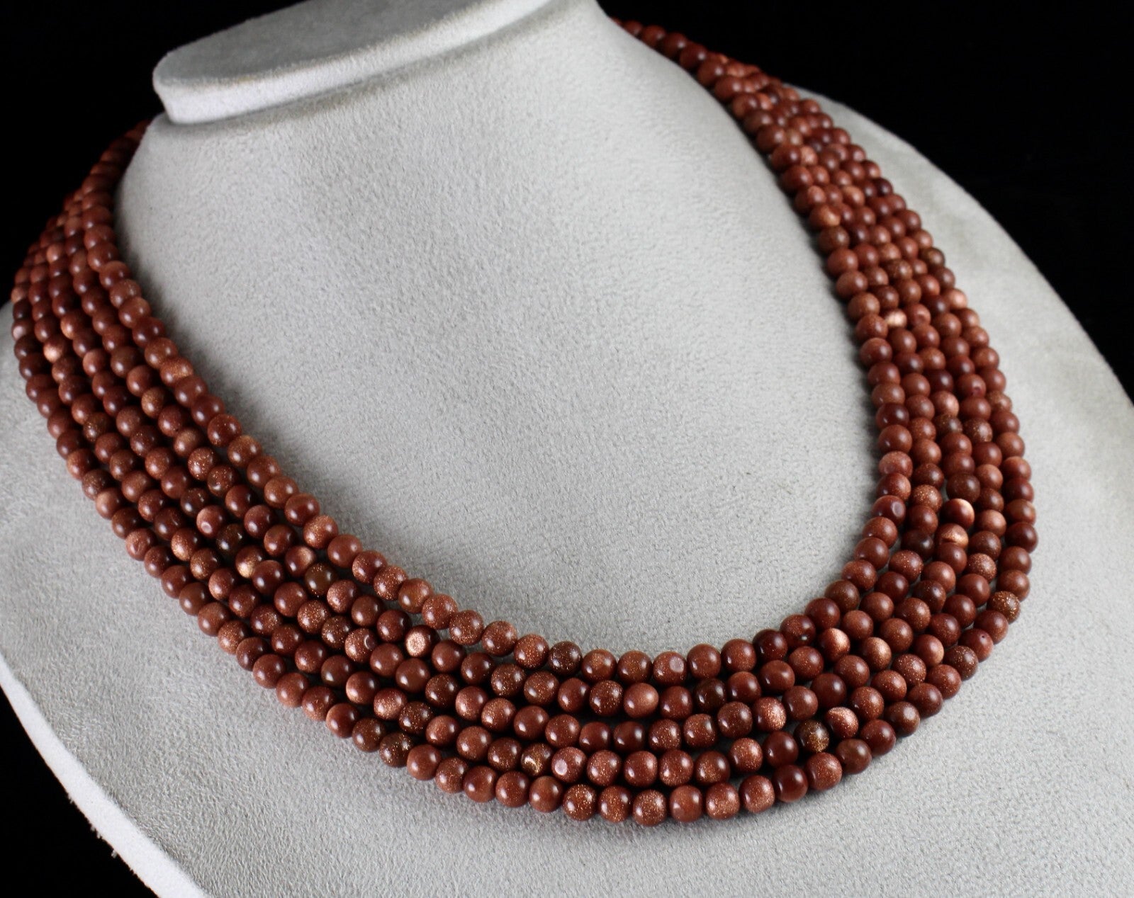 Gold Sun Sitara Sunstone Necklace 5 L 757 Ct Round Beads Semi Precious Gemstone