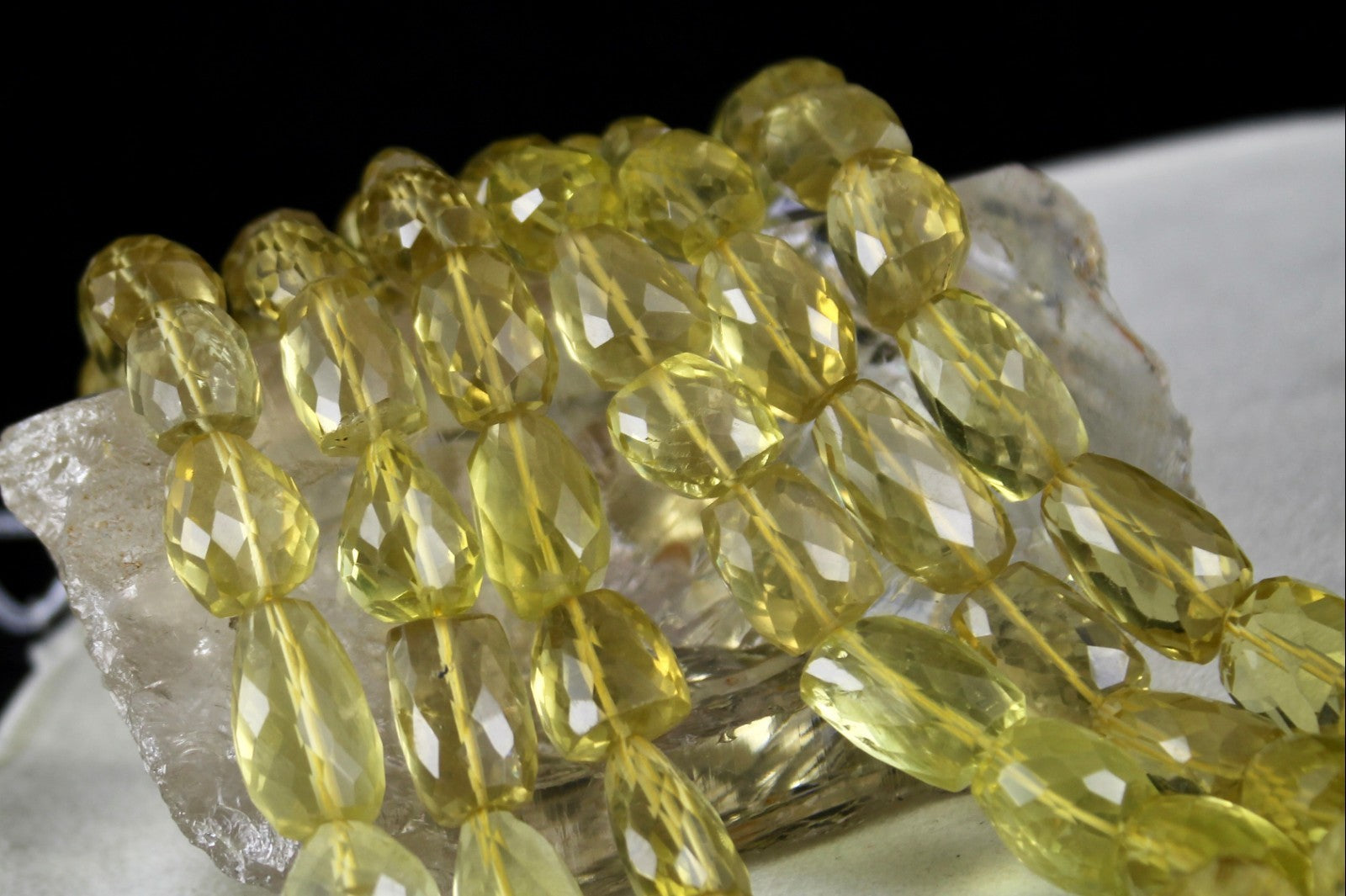 Natural Lemon Quartz Gemstone Necklace 1500ct 3 Line Faceted Nuggets Beads