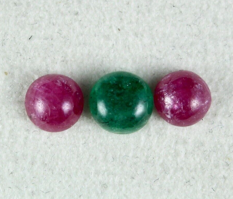 NATURAL RUBIES EMERALD CABOCHON ROUND 3 PCS 3.44 CARATS GEMSTONE FOR DESIGN RING