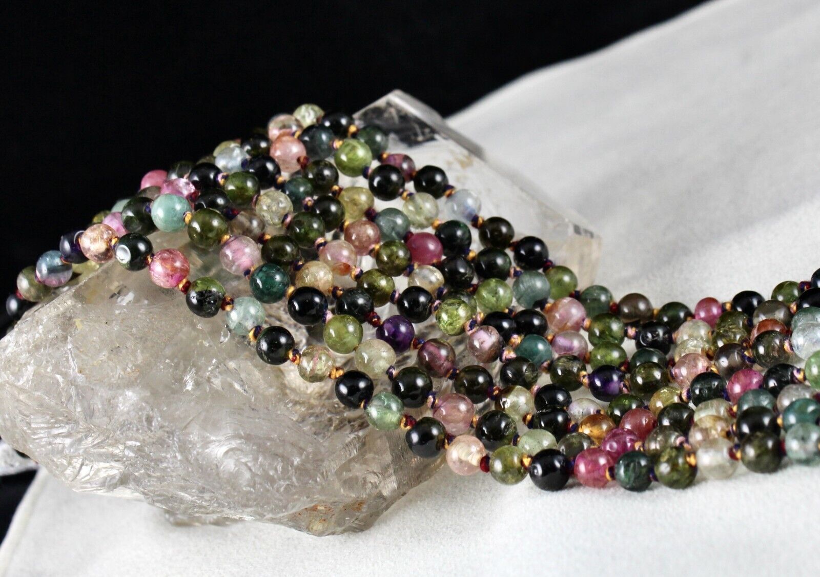 NATURAL MULTI COLOUR TOURMALINE BEADS ROUND 4L 502 CTS GEMSTONE KNOTTED NECKLACE