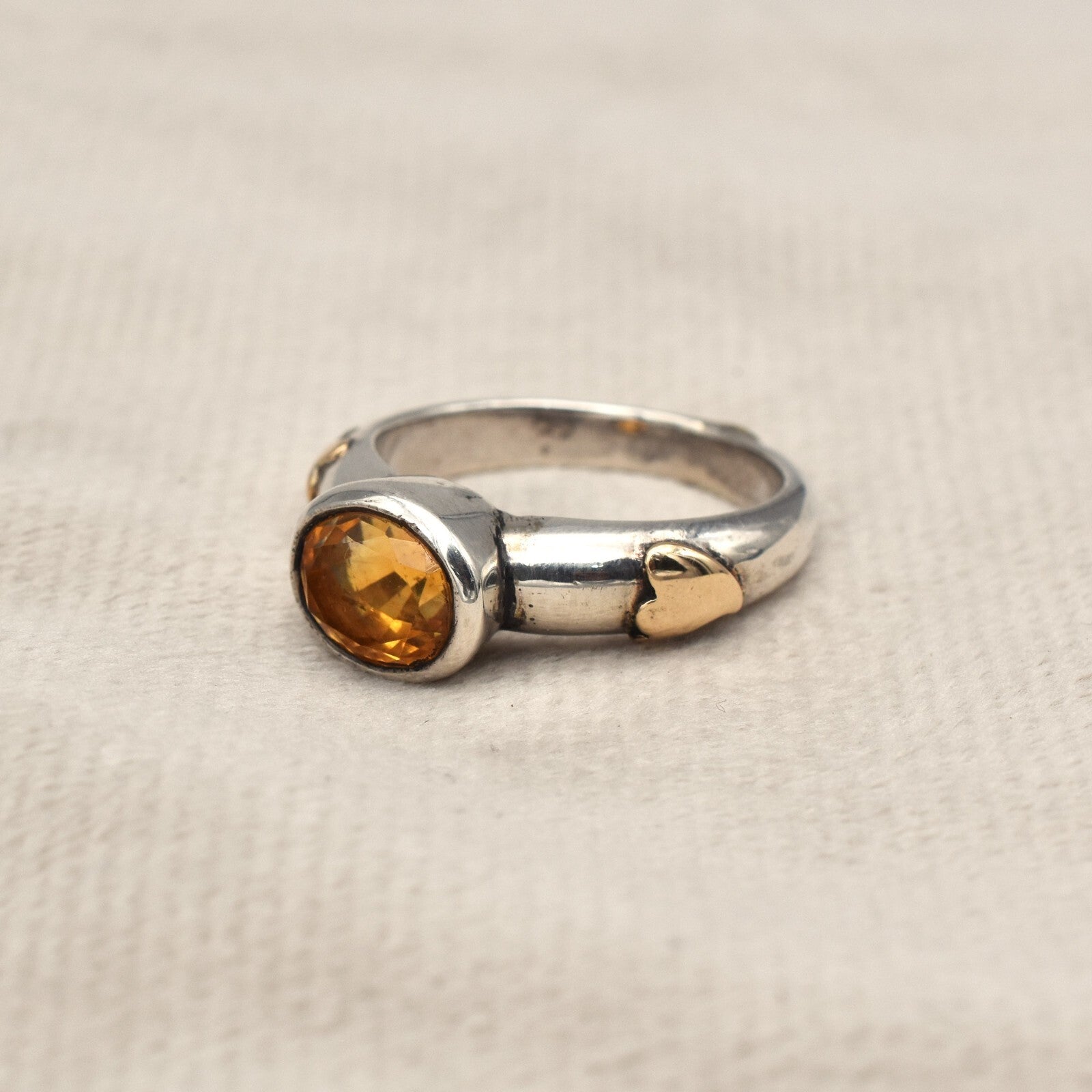 Vintage Victorian Unisex Yellow Citrine 35ct Ring 18k Gold 925 Silver