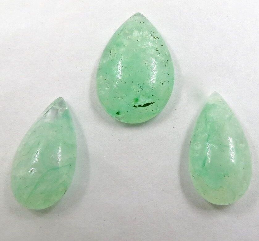 Emerald Quartz Cabochon Pear 3pcs 50ct Gemstone For Design