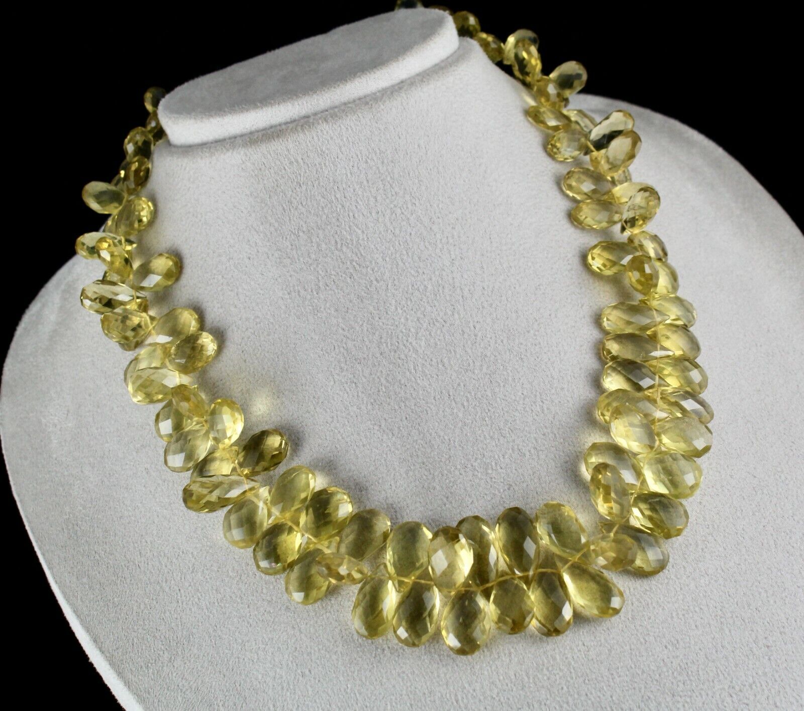 NATURAL LEMON QUARTZ BEADS 1 LINE 665 CARATS TEAR DROPS GEMSTONE FINEST NECKLACE