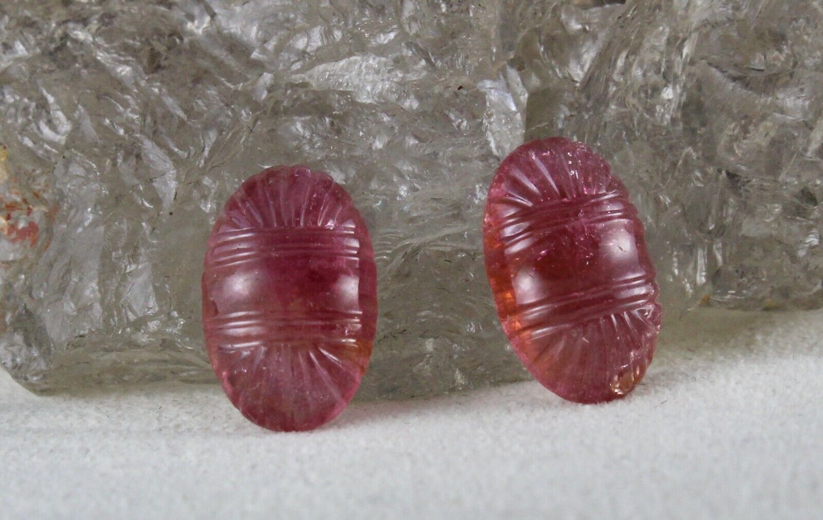 NATURAL PINK TOURMALINE RUBELLITE CARVED 4 PCS 21.26 CARATS GEMSTONE FOR EARRING