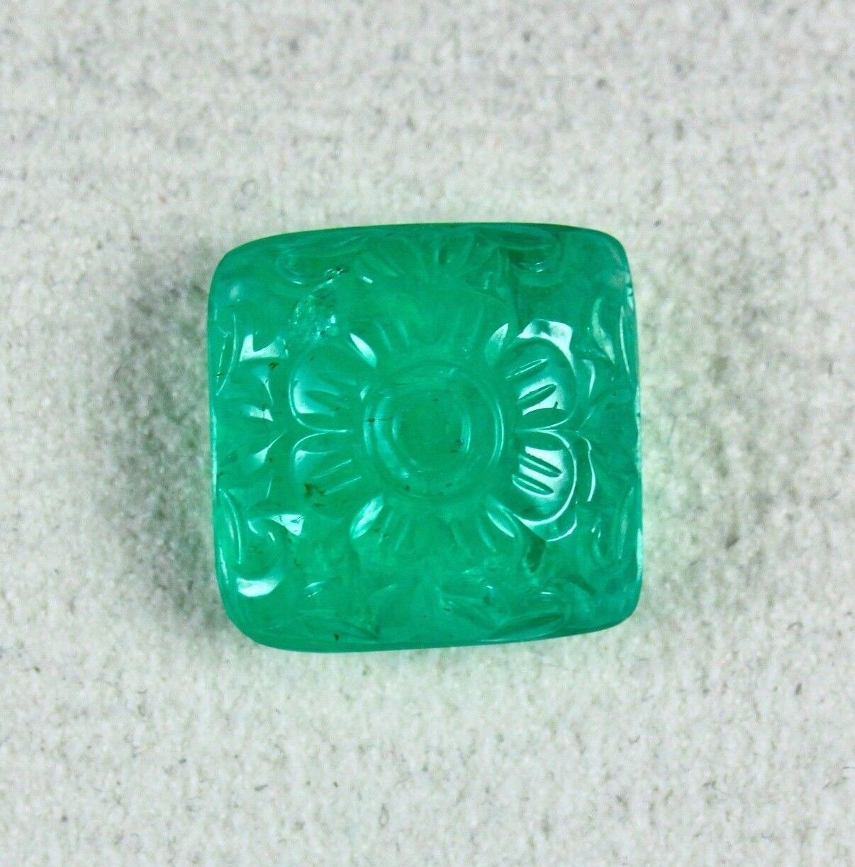 Natural Emerald Mughal Engraved 16mm Square 18.60 Ct Gemstone For Ring Pendant