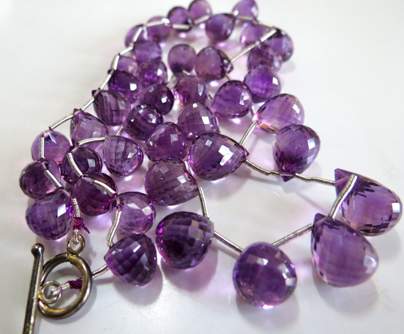 Natural Amethyst Faceted Teardrop Beaded 233 Ct Purple Gemstone Silver Necklace