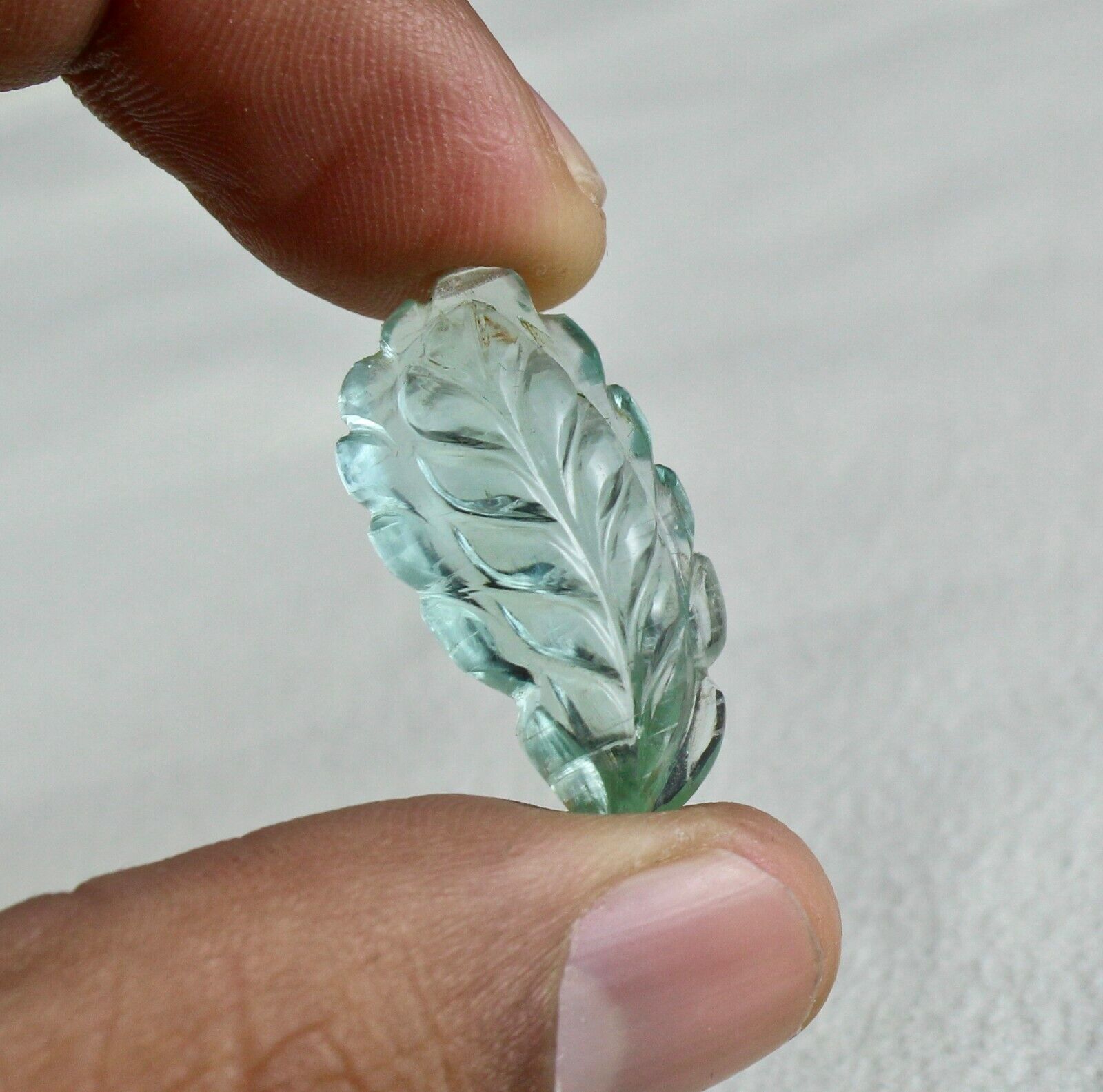 Certified Natural Aquamarine Carved Leaf 22.43 Ct Loose Gemstone Ring Pendant