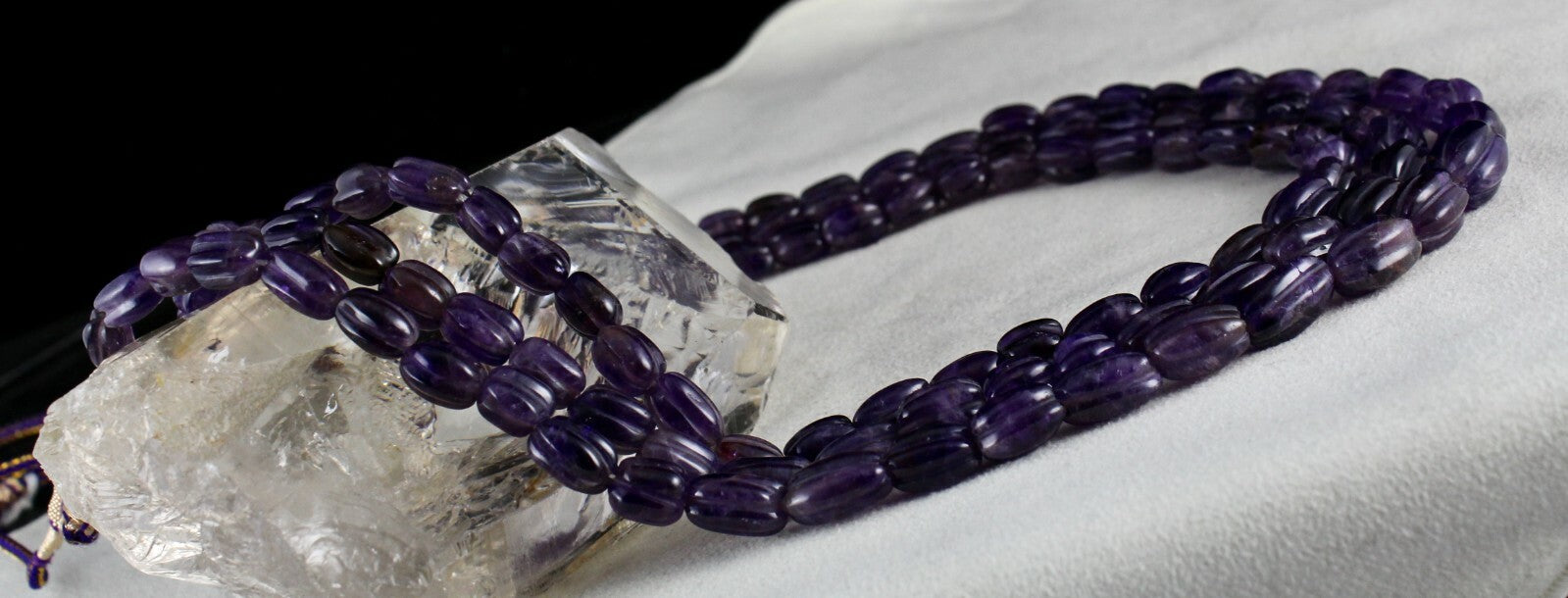 Antique 666 Ct Natural Amethyst Long Carved Purple Gemstone Beads Necklace